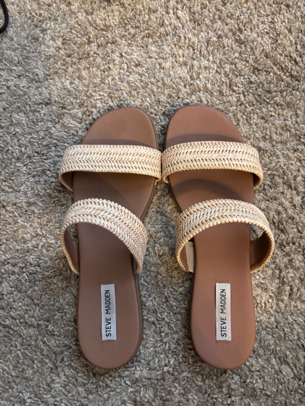 Steve Madden Braided Cream Double-Strap Slide Sandals